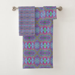 Conjunto De Toalhas Padrão Trippy Multicolorido Azul Céu Ondulado