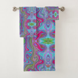 Conjunto De Toalhas Padrão Trippy Multicolorido Azul Céu Ondulado