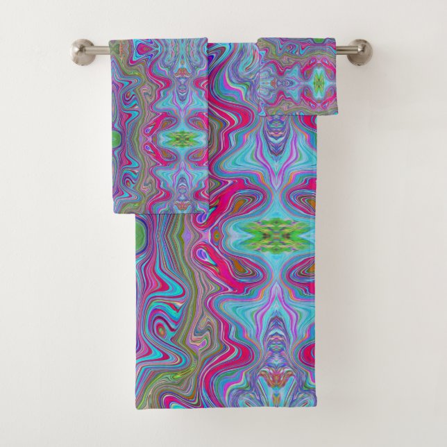 Conjunto De Toalhas Padrão Trippy Multicolorido Azul Céu Ondulado (Insitu)