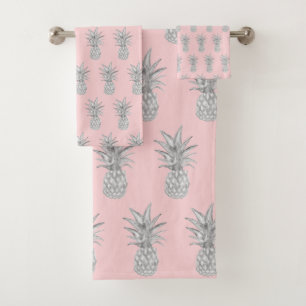 Conjunto De Toalhas Padrão tropical do abacaxi rosa