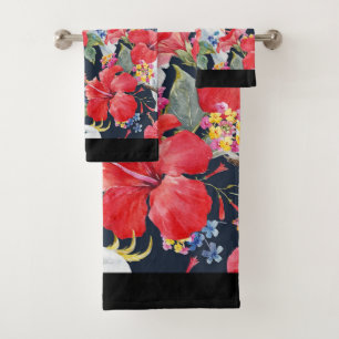 Conjunto De Toalhas Padrão Tropical Floral Red Hibiscus Cockatoo