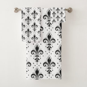 Conjunto De Toalhas Padrão uniforme de pulgas pretas em branco