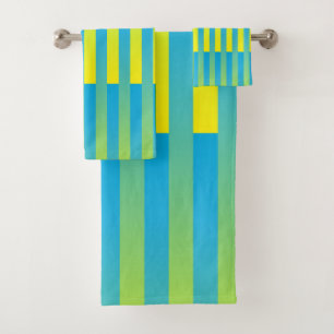 Conjunto De Toalhas Padrão verde amarelo azul riscado
