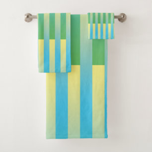 Conjunto De Toalhas Padrão verde amarelo azul riscado
