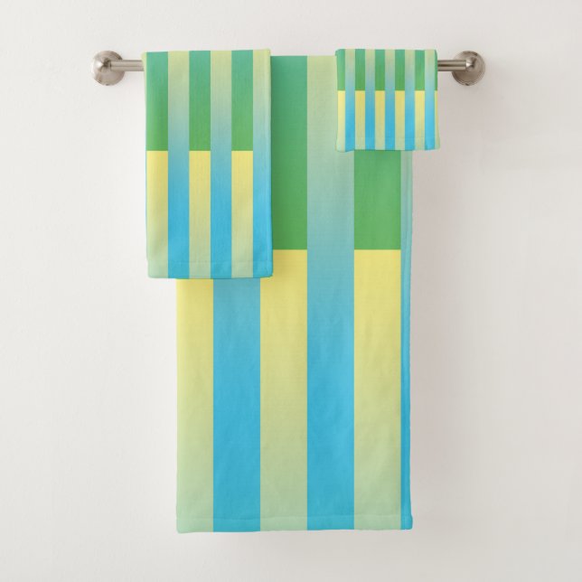 Conjunto De Toalhas Padrão verde amarelo azul riscado (Insitu)