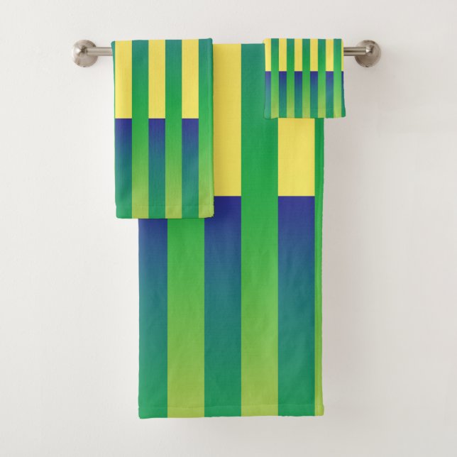 Conjunto De Toalhas Padrão Verde Amarelo Azul Striped (Insitu)