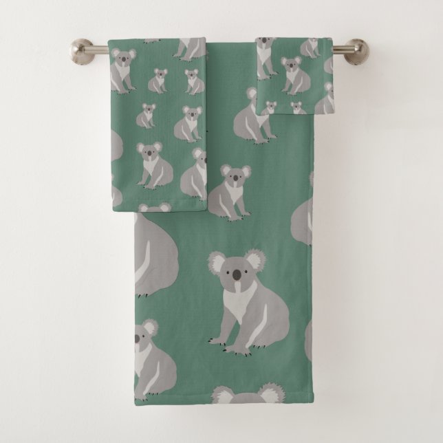 Conjunto De Toalhas Padrão Verde Cute Koala Eucalyptus (Insitu)