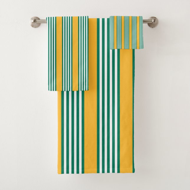 Conjunto De Toalhas Padrão verde e branco de cinco faixas com amarelo (Insitu)