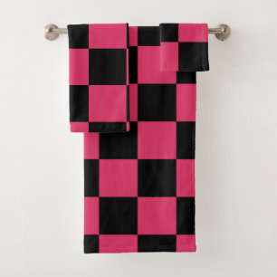 Conjunto De Toalhas Padrão Verificado a Preto e a Cerise
