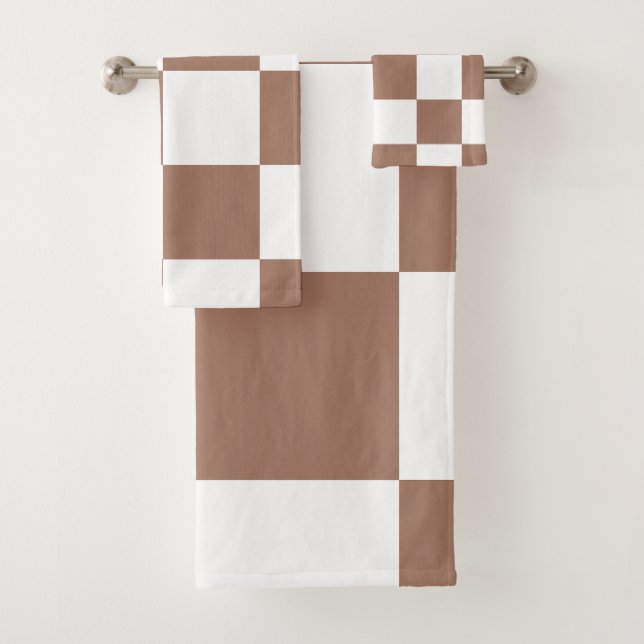 Conjunto De Toalhas Padrão verificado em branco e Mocha Mousse (Insitu)