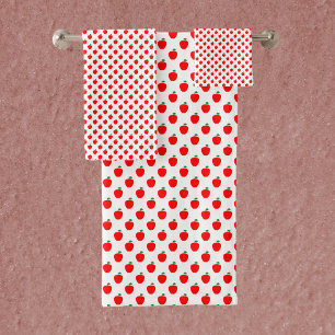 Conjunto De Toalhas Padrão Vermelho de Fruta de Maçã