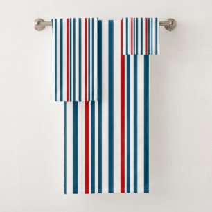 Conjunto De Toalhas Padrão vermelho e azul riscado