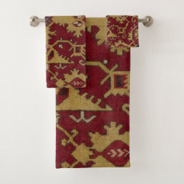 Conjunto De Toalhas Padrão Vermelho Persa Oriental Geométrico Antiquad