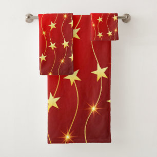Conjunto De Toalhas Padrão Vermelho Ruby Adorcido da Estrela