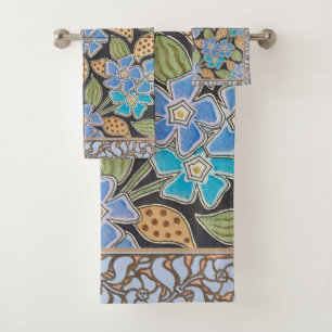 Conjunto De Toalhas Padrão Vinca das Flores Azuis