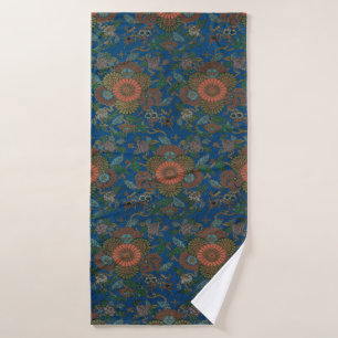 Conjunto De Toalhas Padrão Vintage Floral Japonês Azul Real