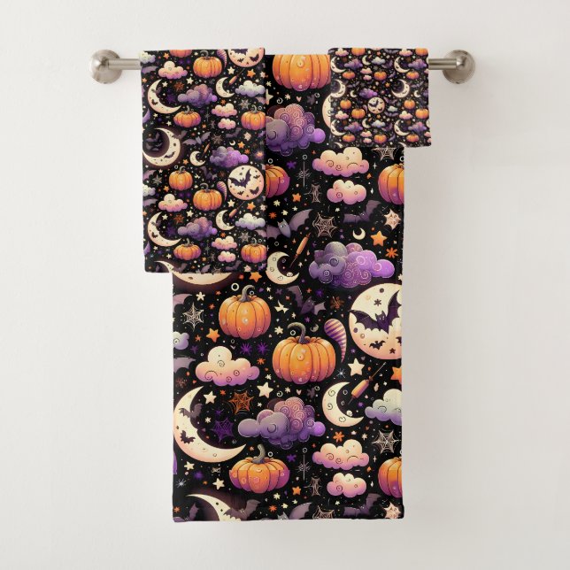 Conjunto De Toalhas Padrão Whimsical Halloween Night Sky (Insitu)