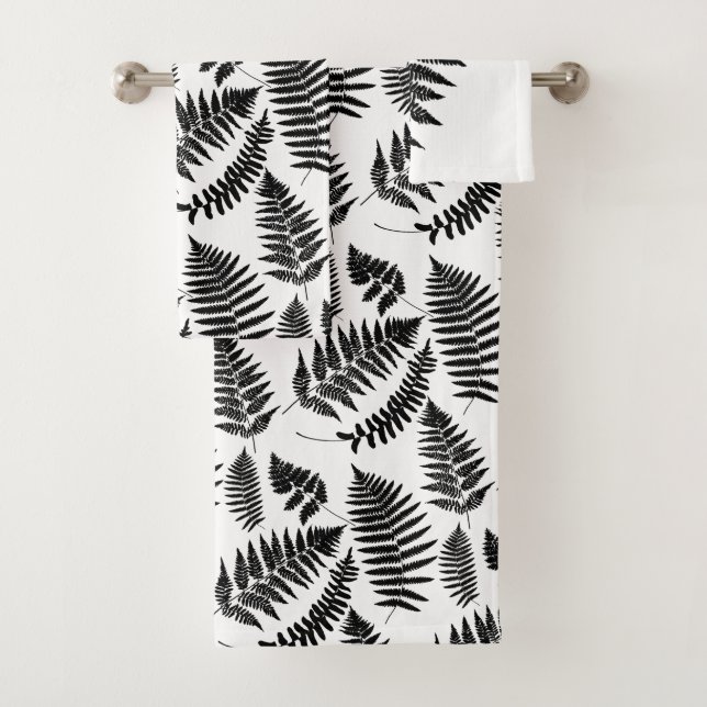 Conjunto De Toalhas Padrão Woodland Fern, Preto e Branco (Insitu)