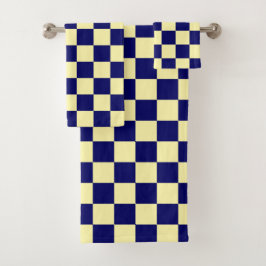 Conjunto De Toalhas Padrão Xadrez Azul Marinho e Amarelo