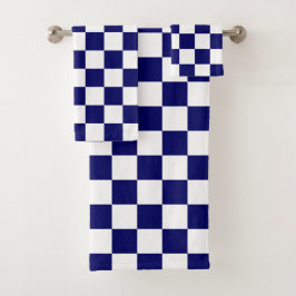 Conjunto De Toalhas Padrão Xadrez Azul Marinho e Branco