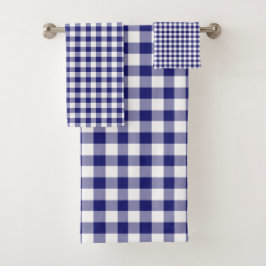 Conjunto De Toalhas Padrão Xadrez Azul Moderno