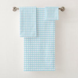 Conjunto De Toalhas Padrão Xadrez Azul Pastel