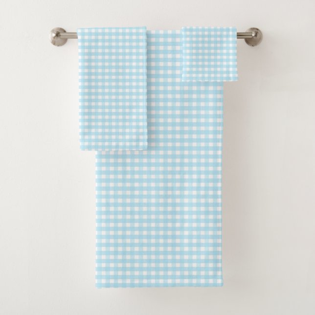 Conjunto De Toalhas Padrão Xadrez Azul Pastel (Insitu)