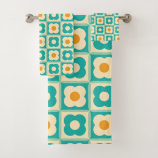 Conjunto De Toalhas Padrão Xadrez Floral Retro Verde Água, Creme, Lara