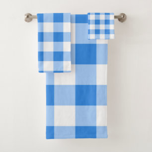 Conjunto De Toalhas Padrão Xadrez Gingham Azul e Branco