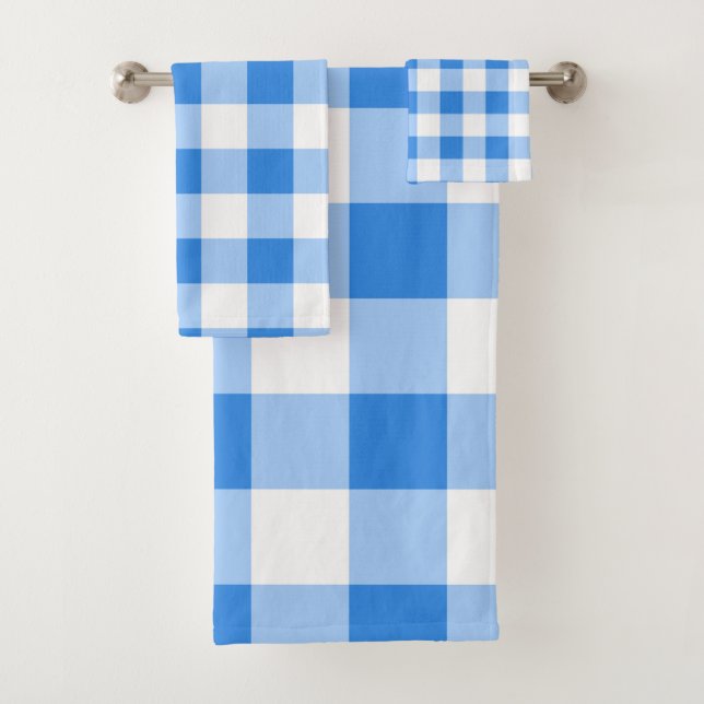 Conjunto De Toalhas Padrão Xadrez Gingham Azul e Branco (Insitu)