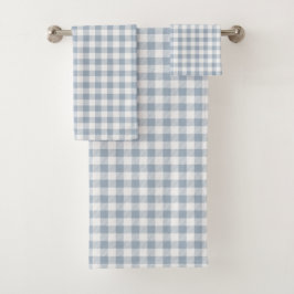 Conjunto De Toalhas Padrão Xadrez Gingham Azul Suave Branco Litorâneo