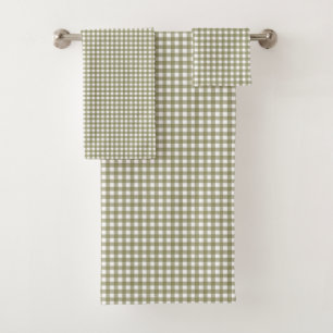 Conjunto De Toalhas Padrão Xadrez Gingham Verde Oliva Retro Fofo