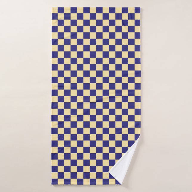 Conjunto De Toalhas Padrão xadrez índigo e manteiga (Toalha de Banho)