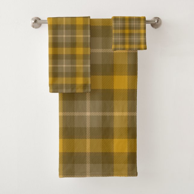 Conjunto De Toalhas Padrão Xadrez Marrom e Amarelo (Insitu)
