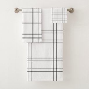 Conjunto De Toalhas Padrão Xadrez Minimalista Preto e Branco Moderno e