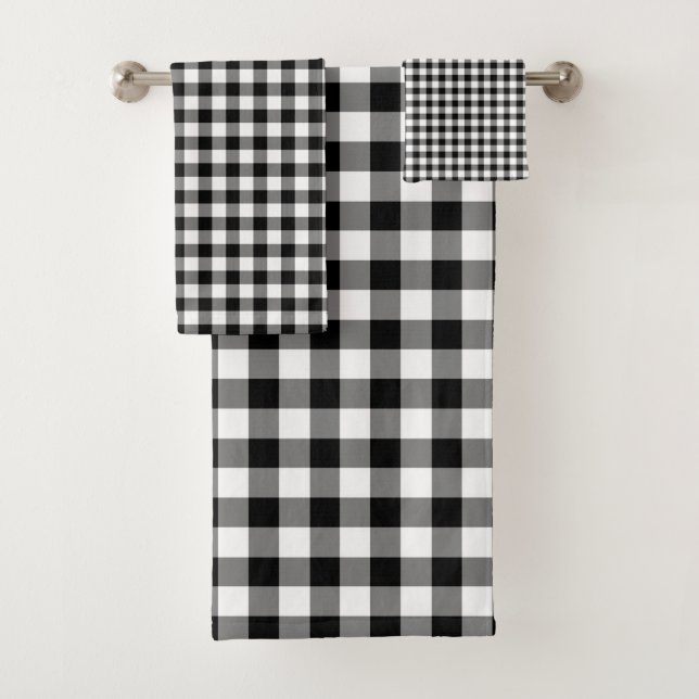 Conjunto De Toalhas Padrão Xadrez Moderno Preto e Branco Gingham (Insitu)