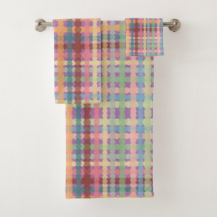 Conjunto De Toalhas Padrão Xadrez Pastel Pontilhado 