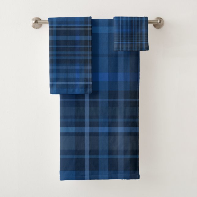 Conjunto De Toalhas Padrão Xadrez Preto Azul (Insitu)