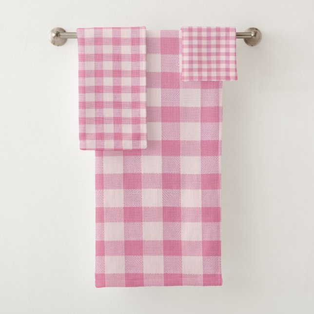 Conjunto De Toalhas Padrão Xadrez Rosa Bebê (Insitu)