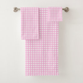 Conjunto De Toalhas Padrão Xadrez Rosa Pastel