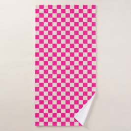 Conjunto De Toalhas Padrão xadrez rosa quente e bege