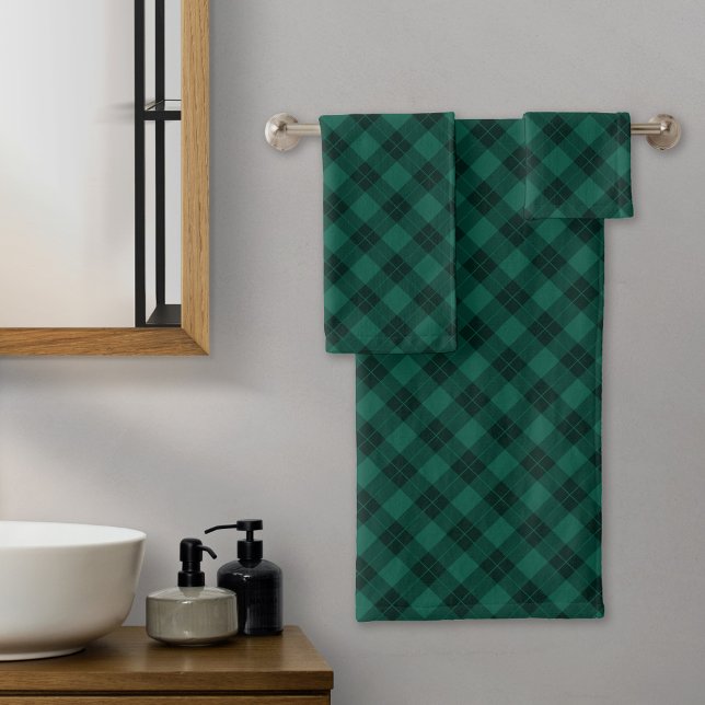Conjunto De Toalhas Padrão Xadrez Verde Elegante de Feriado (Criador carregado)