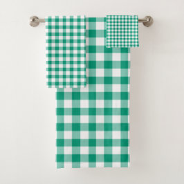 Conjunto De Toalhas Padrão Xadrez Verde Esmeralda Moderno