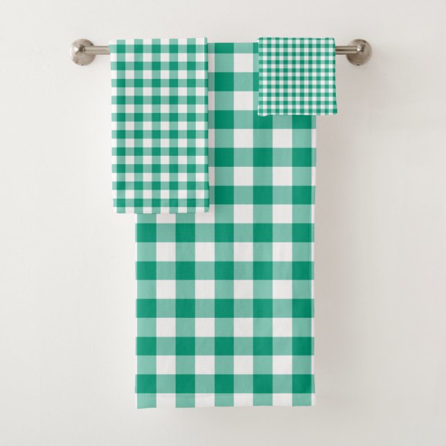 Conjunto De Toalhas Padrão Xadrez Verde Esmeralda Moderno (Insitu)