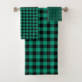 Conjunto De Toalhas Padrão Xadrez Verde Moderno