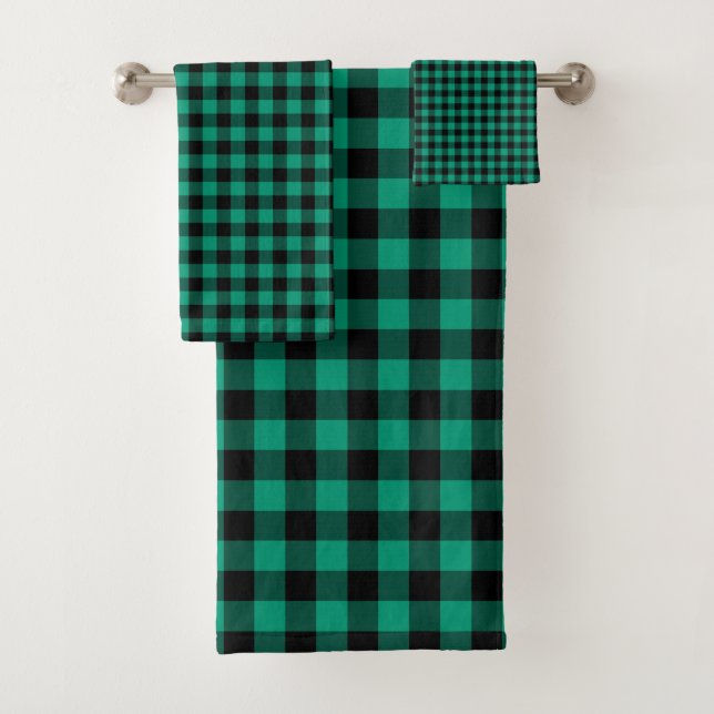 Conjunto De Toalhas Padrão Xadrez Verde Moderno (Insitu)