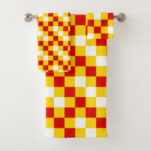 Conjunto De Toalhas Padrão Xadrez Vermelho Branco Amarelo Design