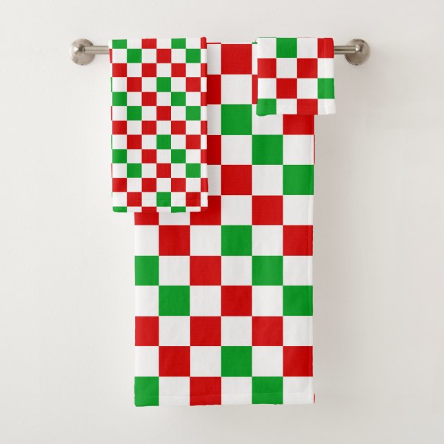 Conjunto De Toalhas Padrão Xadrez Vermelho Branco Verde Design  (Insitu)