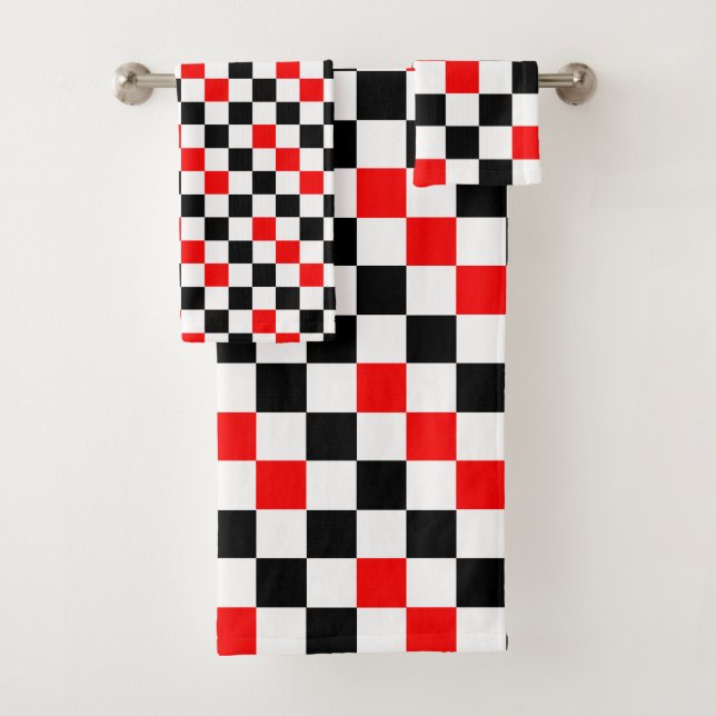 Conjunto De Toalhas Padrão Xadrez Vermelho Preto e Branco Design  (Insitu)
