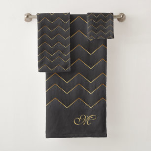 Conjunto De Toalhas Padrão Zig Zag Chevron Dourado